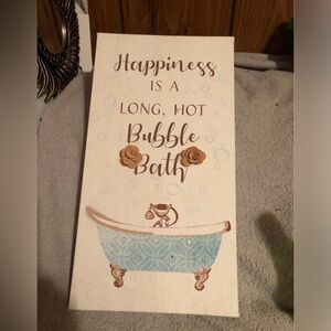 Happiness Is A Long, Hot Bubble Bath Canvas Sign - Neutral & Blue